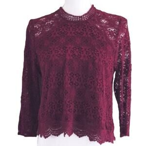 Sophie Rue Leighton Purple Long Sleeve Lace Top Blouse Size M